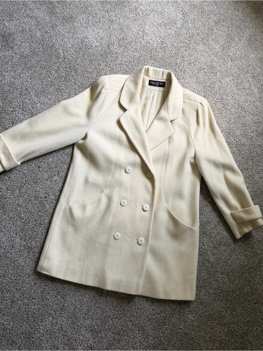 Vintage Cream Double-Breasted Pea Coat